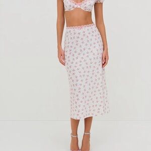 NWT FOR LOVE AND LEMONS Robin Midi Skirt XS White Floral Silk Skirt NEVER WORN